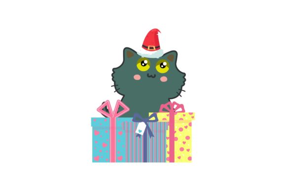 Cat Christmas Illustration with Gifts
