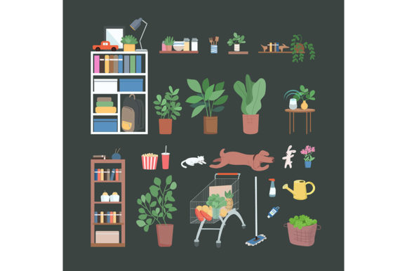 Household Flat Color Vector Objects Set Review